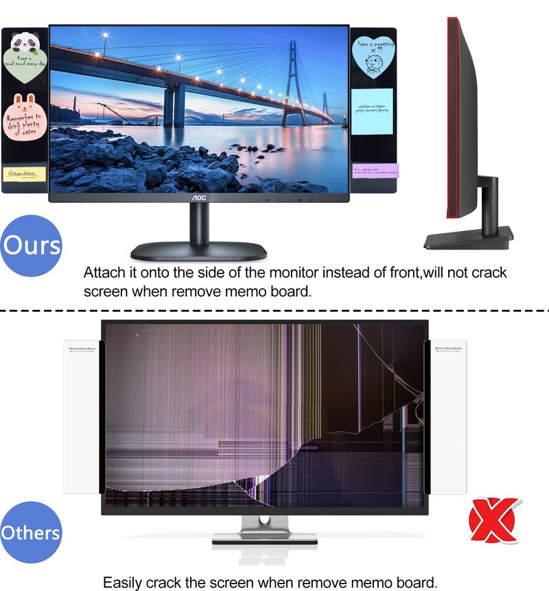 YOCOOLFUN 2 Pack Black Computer Monitor Memo Board for No Edge Monitors Monitor Sticky Note Holder Computer Monitor Message Board Top Mount Left and Right - Image 3